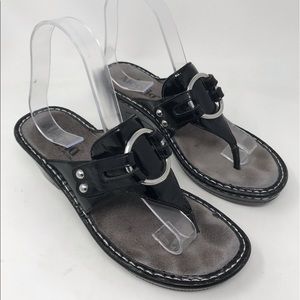 Alegria Comfort Sandals Size EU 37 US 7 Lola Black Patent Heel Women Wedge Shoes